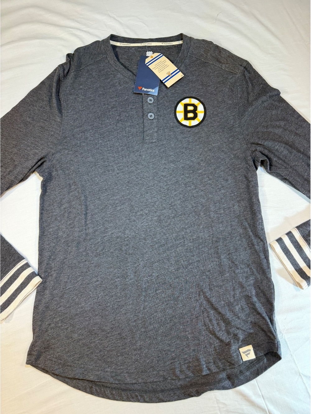 Fanatics Vintage Hockey Boston Bruins Long Sleeve Henley Shirt Medium